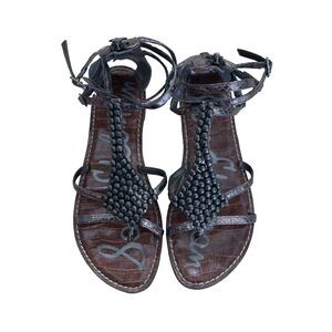 Sam Edelman Ginger Beaded Gladiator Sandals Pewter Brown Women Size 8